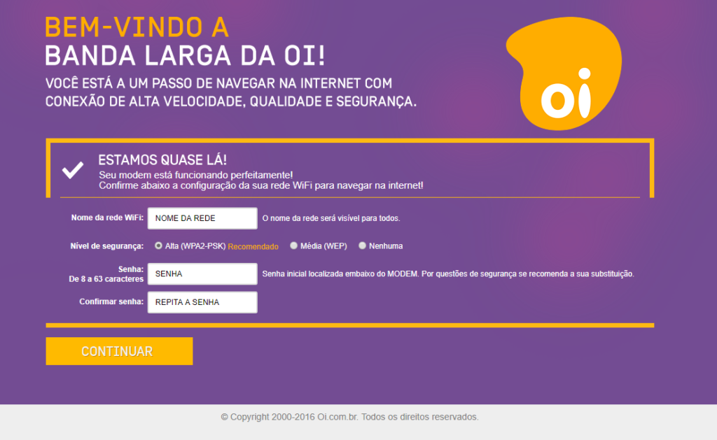 Imagem mostra a tela de troca do nome e senha da rede wifi pelo iniciarbldaoi/